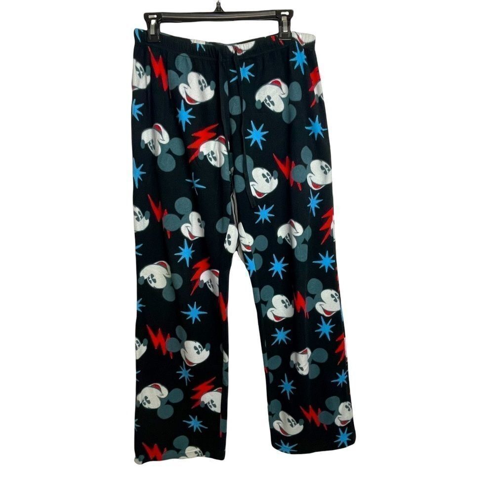 Disney Solid Black Mickey Mouse Graphic Pajama Pants Elastic Waist Band size L - Picture 2 of 11